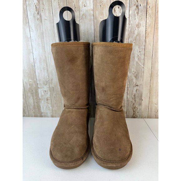 Bearpaw Emma Short Snow Boot Womens Size 9 Tan Brown Wool Shearling Fleece Lined - Picture 2 of 8